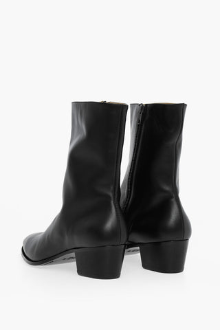 Leather Point Toe Ankle Boots with Side Zip Heel 5cm