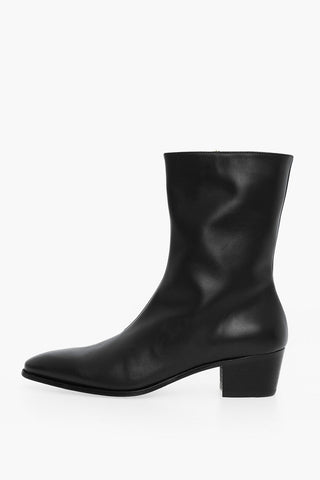 Leather Point Toe Ankle Boots with Side Zip Heel 5cm