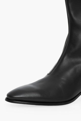 Leather Point Toe Ankle Boots with Side Zip Heel 5cm