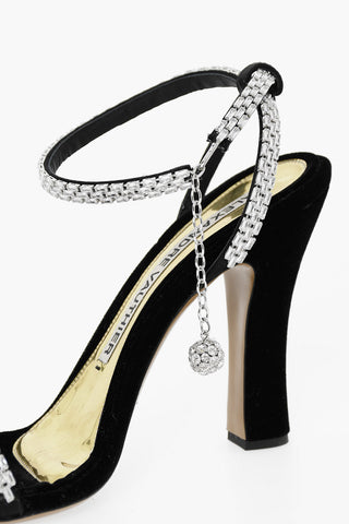 Velvet Ankle-Strap Sandals with Crystals Embellishment Heel 12cm