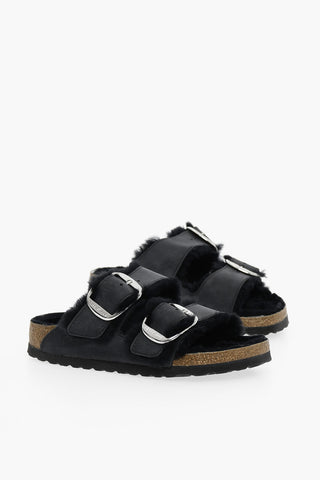 Leather ARIZONA Sandals with Double Buckle and Shearling Lining