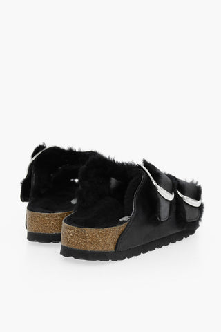 Leather ARIZONA Sandals with Double Buckle and Shearling Lining