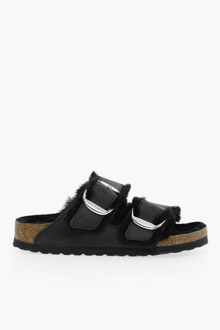 Leather ARIZONA Sandals with Double Buckle and Shearling Lining