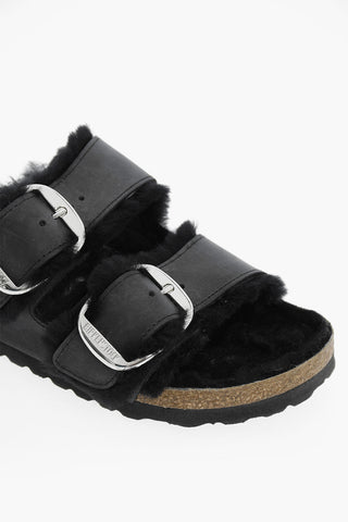 Leather ARIZONA Sandals with Double Buckle and Shearling Lining