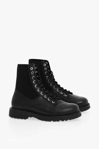 Solid Color Leather and Fabric D-ALABHAMA EC Combat Boots