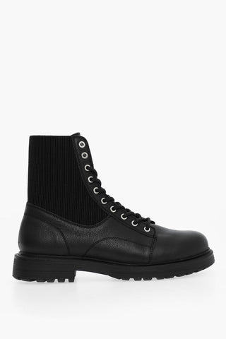 Solid Color Leather and Fabric D-ALABHAMA EC Combat Boots
