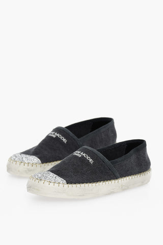 Vintage Effect Canvas MARSEILLE Slip-On Sneakers with Suede Trims and Glittered Toe