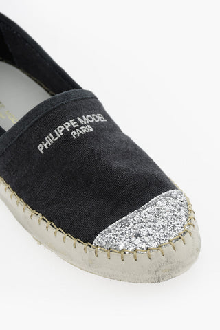 Vintage Effect Canvas MARSEILLE Slip-On Sneakers with Suede Trims and Glittered Toe