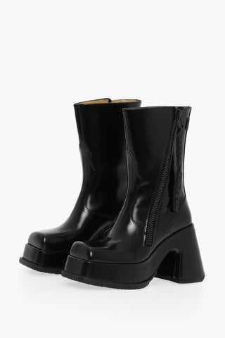 Square Toe Leather VERTIGO Boots with Plateau and Side Zip Heel 9cm