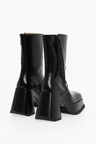 Square Toe Leather VERTIGO Boots with Plateau and Side Zip Heel 9cm