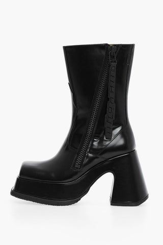 Square Toe Leather VERTIGO Boots with Plateau and Side Zip Heel 9cm