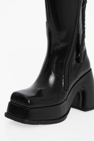 Square Toe Leather VERTIGO Boots with Plateau and Side Zip Heel 9cm