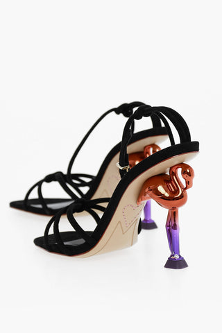 Suede FLO FLAMINGO Ankle-Strap Sandals with Decorative Heel 10.5cm