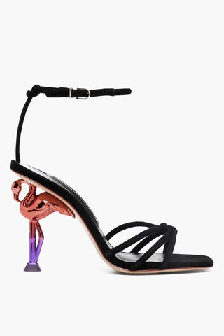 Suede FLO FLAMINGO Ankle-Strap Sandals with Decorative Heel 10.5cm