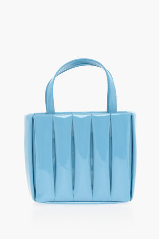 Patent Faux Leather Pleated Tote Bag
