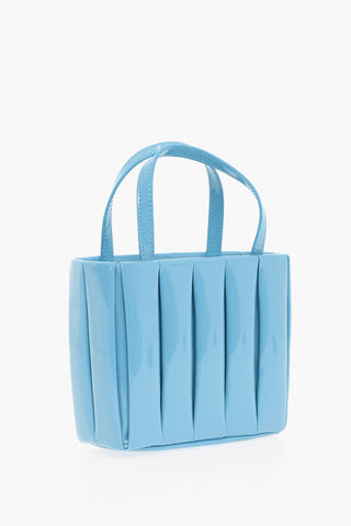 Patent Faux Leather Pleated Tote Bag