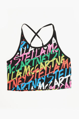Crop Top with Cross Straps and All-Over Logo Print