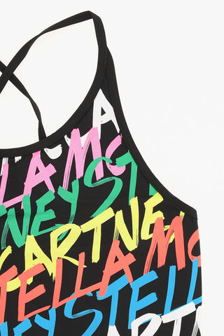 Crop Top with Cross Straps and All-Over Logo Print