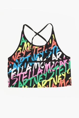 Crop Top with Cross Straps and All-Over Logo Print