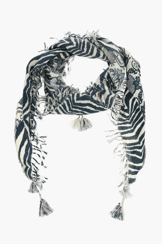 Patterned Cashmere Triangle Scarf with Fringes