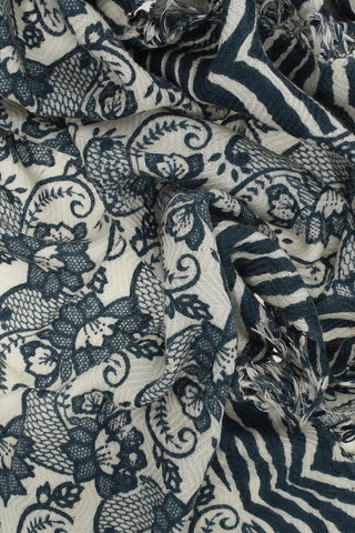 Patterned Cashmere Triangle Scarf with Fringes