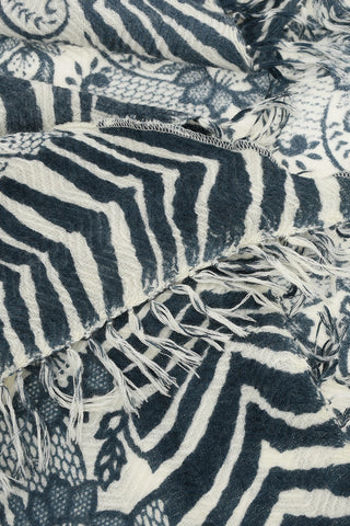 Patterned Cashmere Triangle Scarf with Fringes