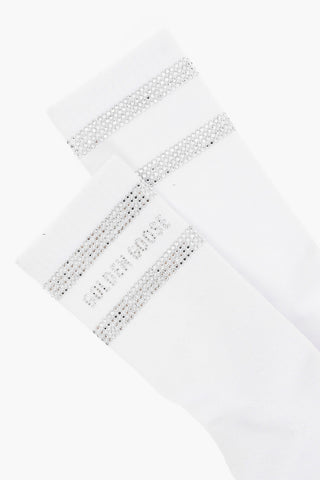 Solid Color Long Socks with Rhinestone Detail