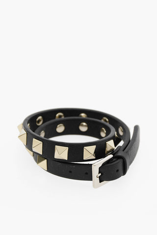 Leather ROCKSTUD Wrap Bracelet with Studs