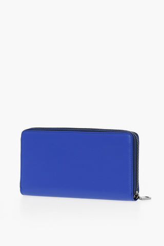 Leather Wallet with Silver-Tone Logo and Zip Closure