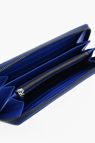 Leather Wallet with Silver-Tone Logo and Zip Closure
