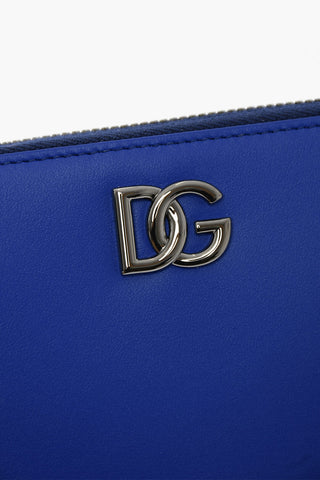 Leather Wallet with Silver-Tone Logo and Zip Closure