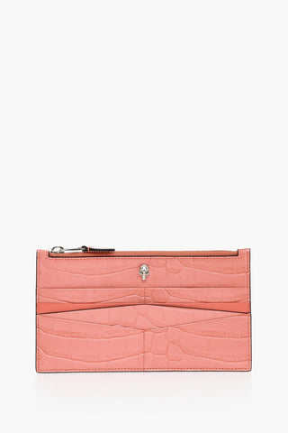 Crocodile Effect Leather Wallet with Zip Closure