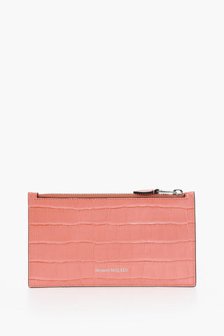 Crocodile Effect Leather Wallet with Zip Closure
