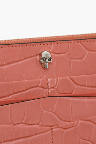 Crocodile Effect Leather Wallet with Zip Closure