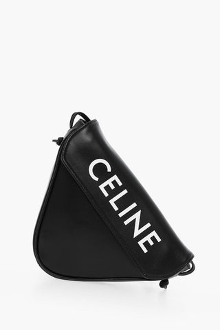 Leather Triangle Crossbody Bag with Contrasting Logo