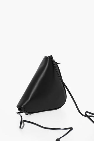 Leather Triangle Crossbody Bag with Contrasting Logo