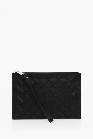 Leather Pochette with Embossed Pattern