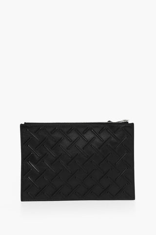 Leather Pochette with Embossed Pattern