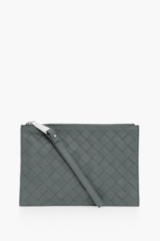 Pochette in Pelle Intrecciata con Zip