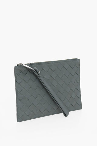 Pochette in Pelle Intrecciata con Zip