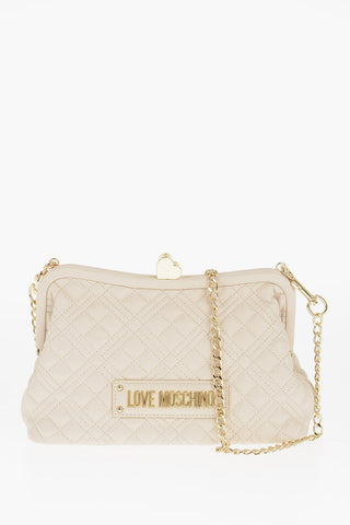LOVE Quilted Faux Leather Bag with Golden Chain and Heart Detail