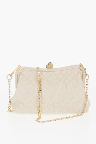 LOVE Quilted Faux Leather Bag with Golden Chain and Heart Detail