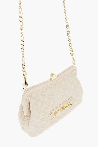 LOVE Quilted Faux Leather Bag with Golden Chain and Heart Detail