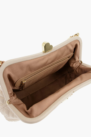 LOVE Quilted Faux Leather Bag with Golden Chain and Heart Detail