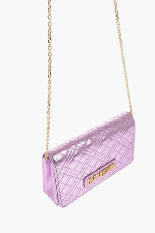 LOVE Laminated Faux Leather Bag with Chain Shoulder Strap