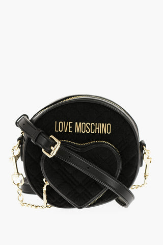 LOVE Faux Leather and Fabric Round Crossbody Bag with Heart-Shaped Pocket