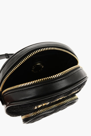 LOVE Faux Leather and Fabric Round Crossbody Bag with Heart-Shaped Pocket