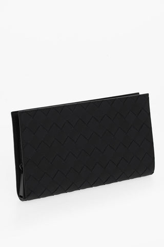 Woven Leather Maxi Wallet with Zip Closure