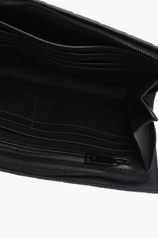 Woven Leather Maxi Wallet with Zip Closure