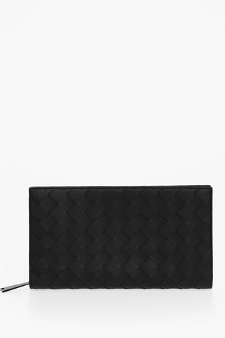 Woven Leather Maxi Wallet with Zip Closure